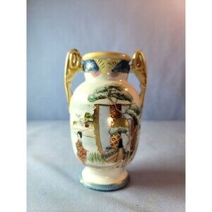 NORITAKE Mini Vase Urn Hand Painted RARE Small Double Handled Vintage Vessel